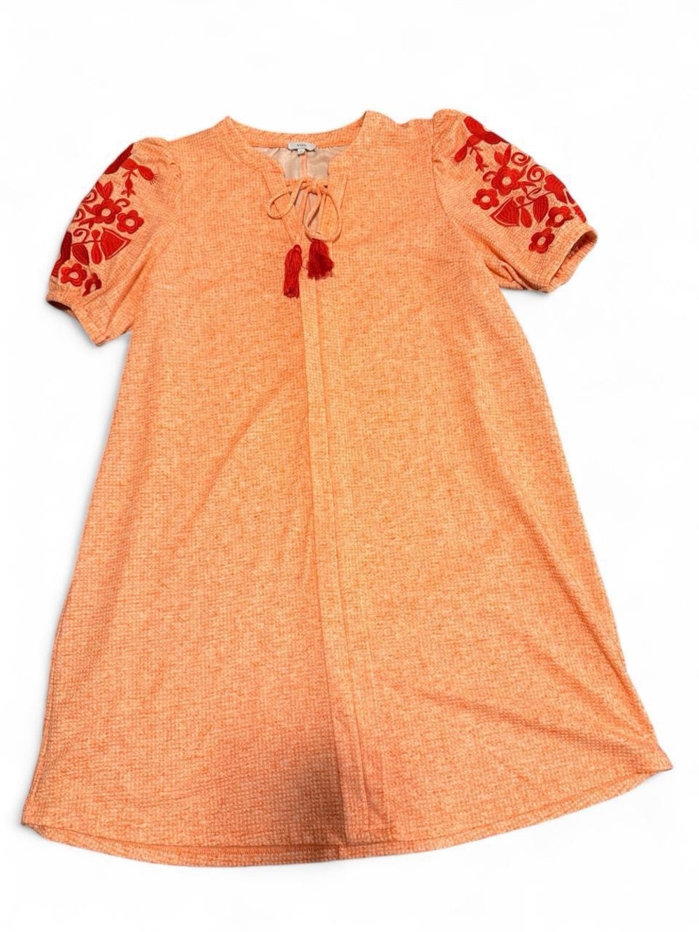 Women's Orange Embroidered Midi Dress